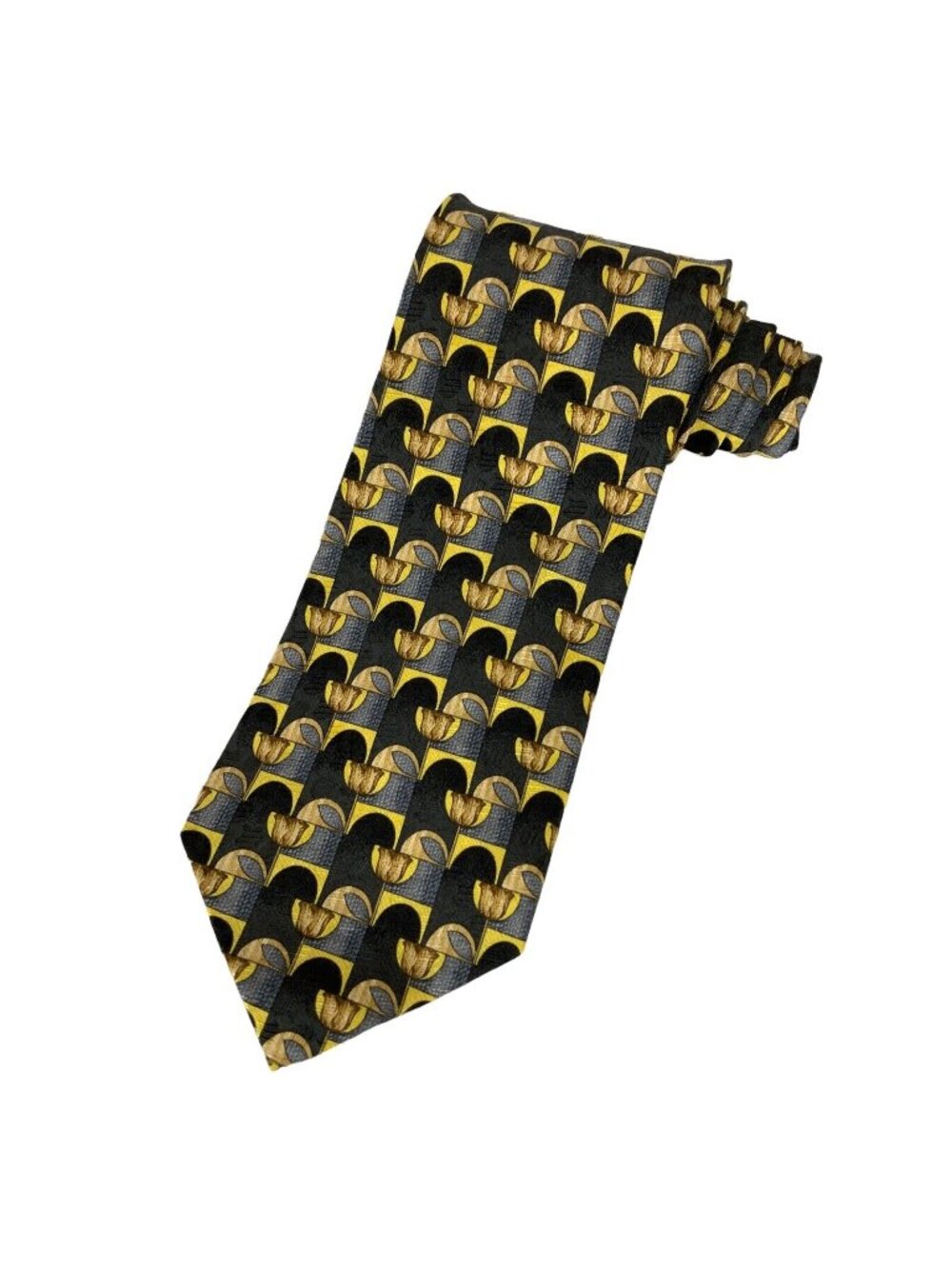 Ermenegildo Zegna Mens Silk Necktie Navy Gold Tulip Pattern Made In Italy